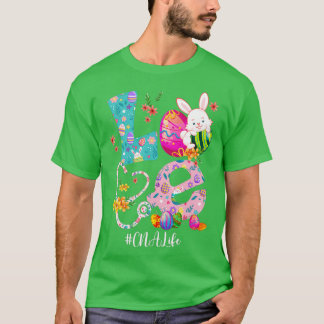 Stethoscope Scrub CNA Nurse Life Bunny Easter Day T-Shirt