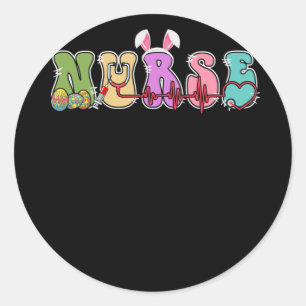 Stethoscope Scrub Nurse Life Easter Day Bunny Eggs Classic Round Sticker