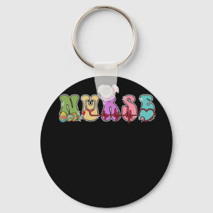 Stethoscope Scrub Nurse Life Easter Day Bunny Eggs Keychain
