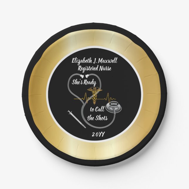 Stethoscope | She's Ready to Call the Shots Paper Plate (Front)