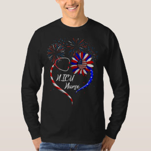 Stethoscope Sunflower Patriotic Nicu Nurse 4th Of T-Shirt