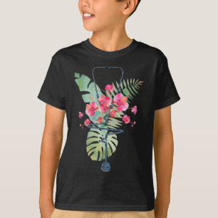 Stethoscope Tropical Flowers Summer Aloha Hawaii R T-Shirt