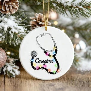 Stethoscope With Christmas Lights Merry Xmas Nurse Ceramic Ornament