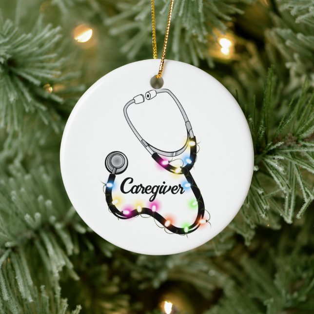 Stethoscope With Christmas Lights Merry Xmas Nurse Ceramic Ornament (Tree)