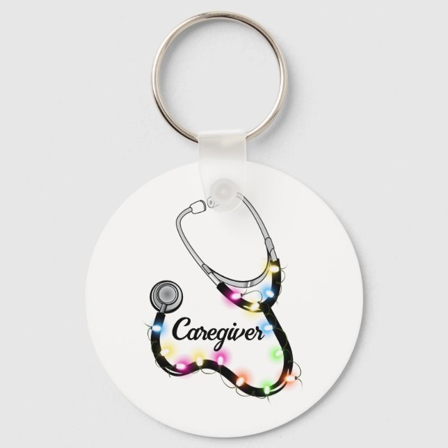Stethoscope With Christmas Lights Merry Xmas Nurse Keychain (Front)
