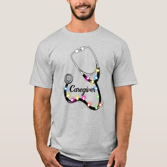 Stethoscope With Christmas Lights Merry Xmas Nurse T-Shirt (Front)