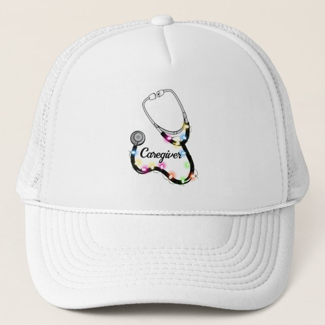 Stethoscope With Christmas Lights Merry Xmas Nurse Trucker Hat (Front)