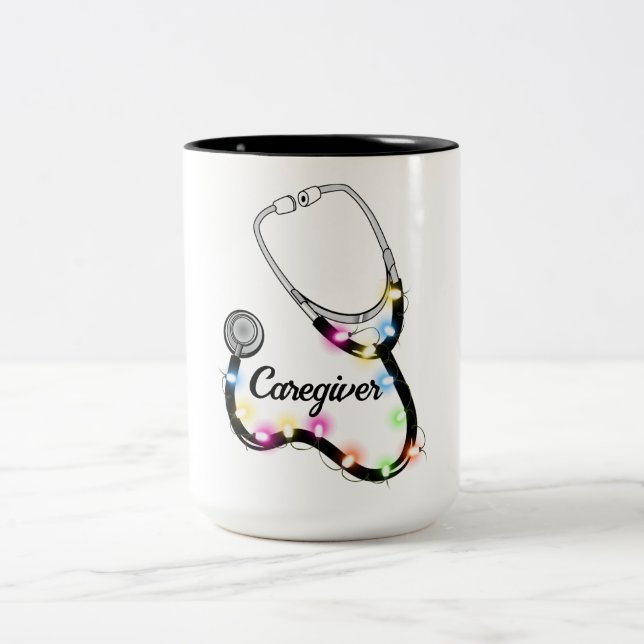 Stethoscope With Christmas Lights Merry Xmas Nurse Two-Tone Coffee Mug (Center)
