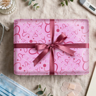 Stethoscope Wrapping Paper Healthcare Theme Pink