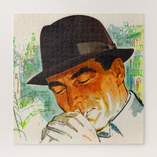 Stetson hat man lighting a cigarette jigsaw puzzle