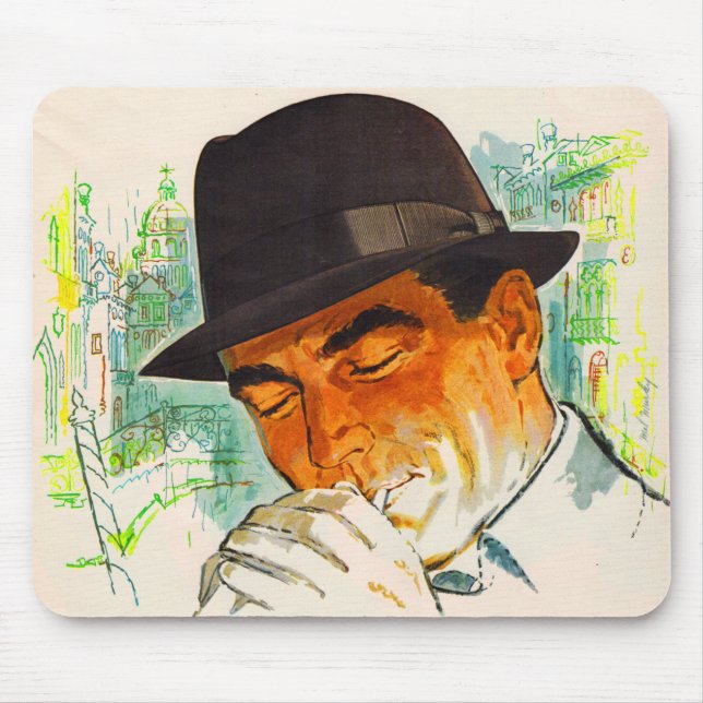 Stetson hat man lighting a cigarette mouse pad (Front)