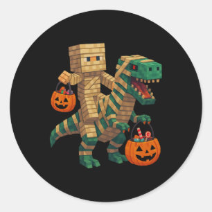 Steve Riding Mummy Dinosaur T Rex Halloween Funny  Classic Round Sticker