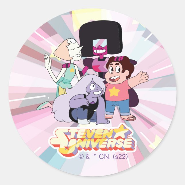 Steven Universe | Crystal Gem Group Huddle Classic Round Sticker (Front)