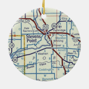 Stevens Point WI Vintage Map Ceramic Ornament