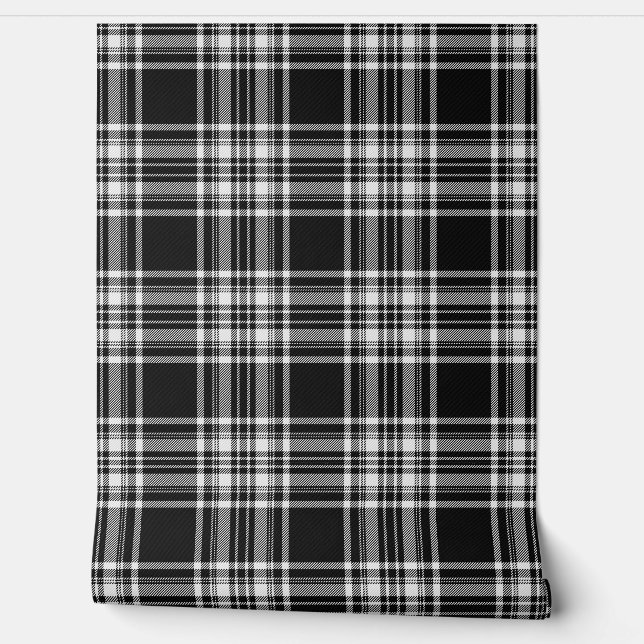 Stewart Black and White Tartan Plaid Scottish Clan Wallpaper (Unrolling)