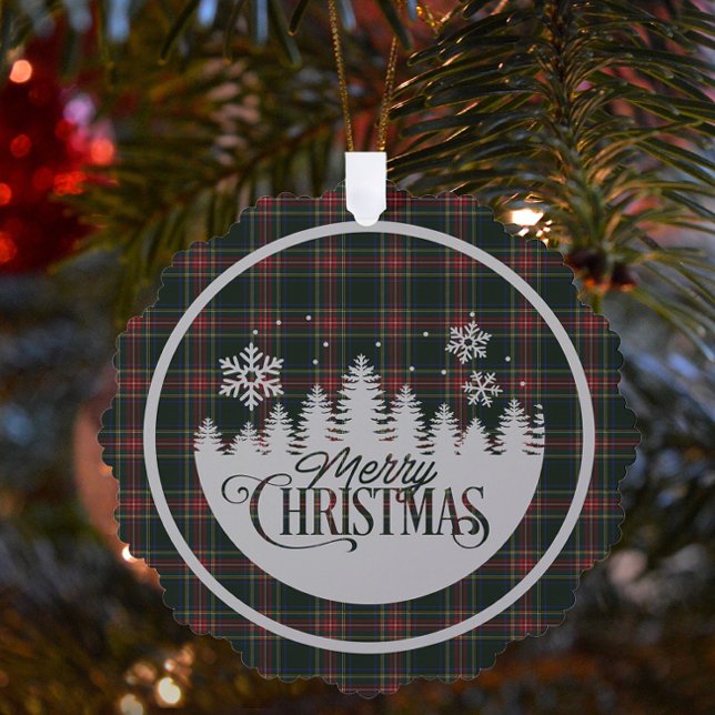 Stewart Black Modern Scottish Tartan Christmas Ornament Card (Creator Uploaded)