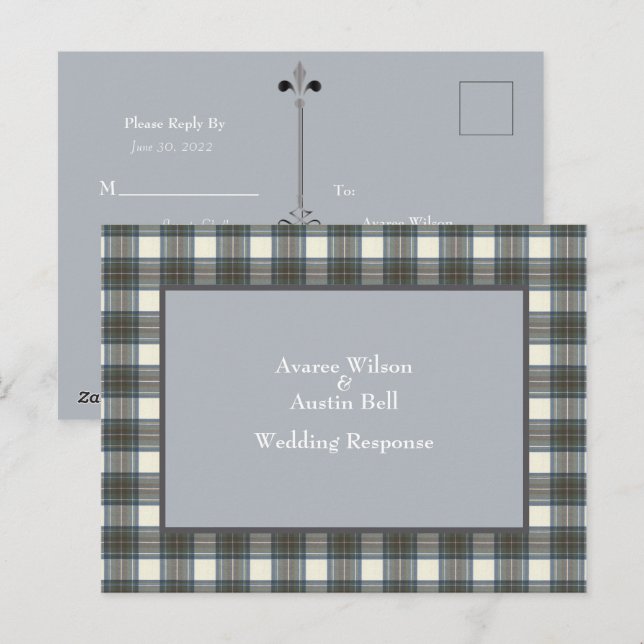  Stewart Blue Tartan Wedding Response Postcard (Front/Back)