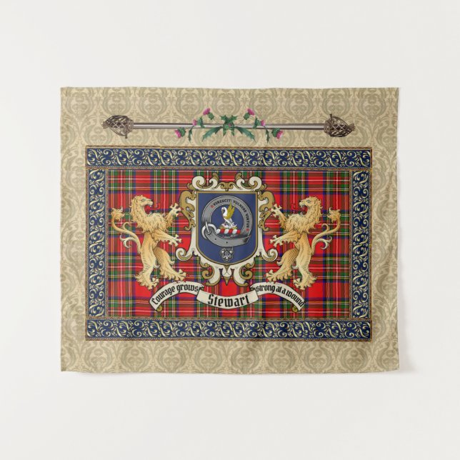 Stewart Clan Badge & Tartan w/Lions  Tapestry (Front (Horizontal))
