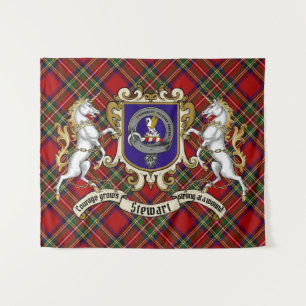 Stewart Clan Badge & Unicorns w/Tartan  Tapestry
