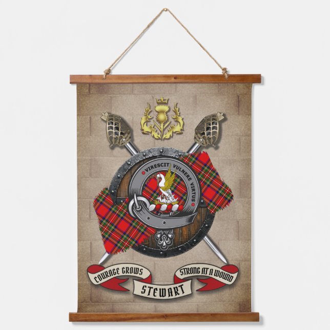 Stewart Clan Badge W/Crossed Swords Personalized Hanging Tapestry (Front)