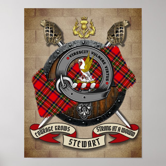 Stewart Clan Badge W/Crossed Swords  Personalized Poster (Front)
