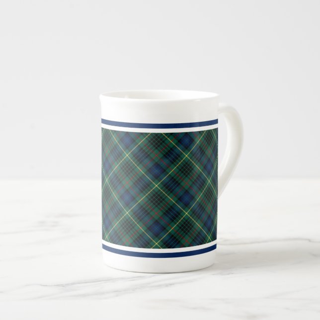 Stewart Clan Hunting Tartan Green and Blue Plaid Bone China Mug (Front Right)