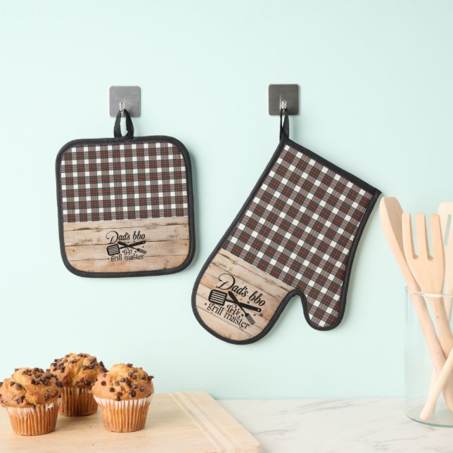 Stewart Dress Modern Original Scottish Tartan Oven Mitt & Pot Holder Set (Insitu(Hanging))
