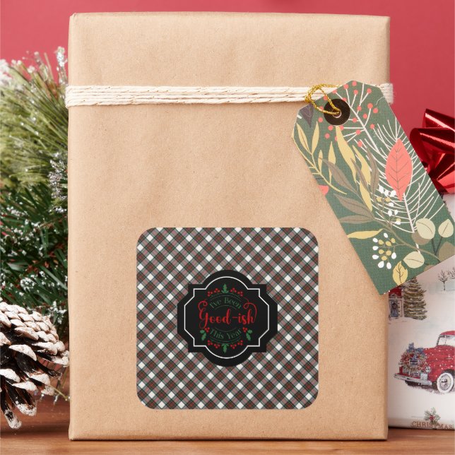 Stewart Dress Modern Scottish Tartan Christmas Square Sticker (Holiday)