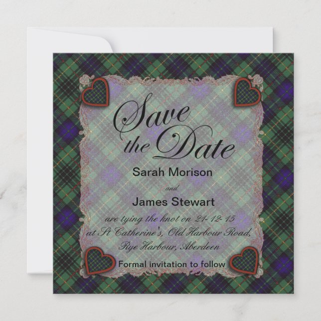 Stewart Hunting Scottish clan tartan - Plaid Save The Date (Front)