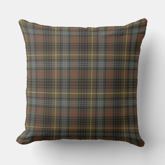 Stewart Hunting Weathered Tartan Plaid Pattern Throw Pillow (Front)