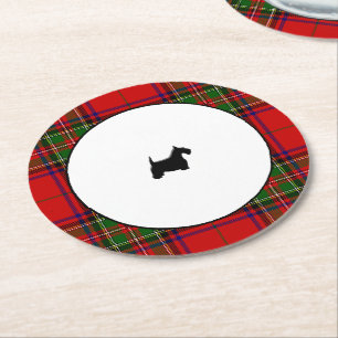 Stewart Plaid Black Scottie Round Paper Coaster