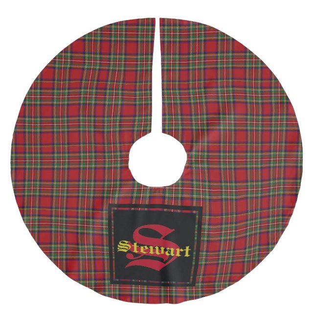 Stewart Royal Tartan Plaid Custom Monogram & Name Brushed Polyester Tree Skirt (Front)