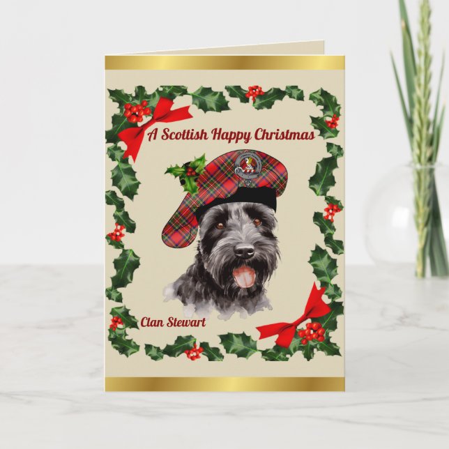 Stewart Scottie Dog Personalized Xmas Card (Front)