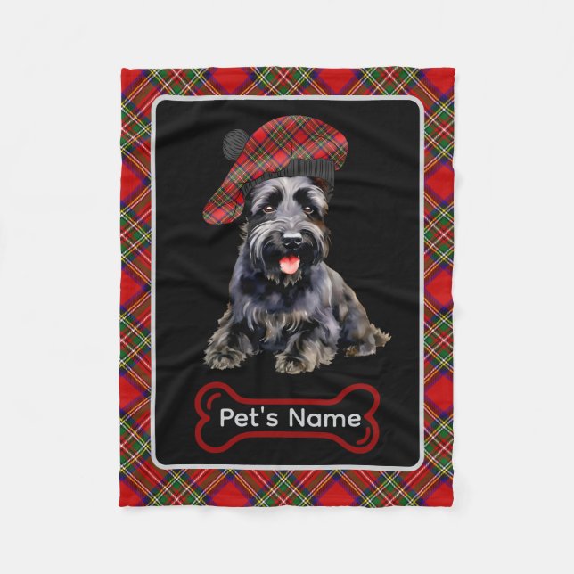 Stewart Scottie Dog Tartan Personalized Dog Fleece Blanket (Front)
