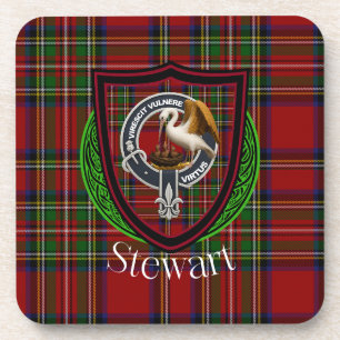 Stewart Scottish Clan Tartan & Crest Coaster