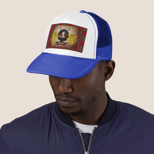 Stewart Scottish Tartan & Badge Trucker Hat (In Situ)