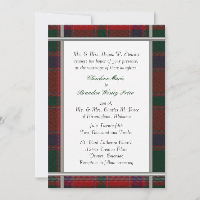 Stewart Tartan Plaid Wedding Invitation (Front)