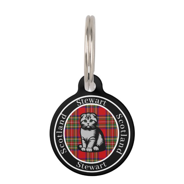 Stewart Tartan & Scottish Kitty Personalized  Pet Tag (Front)