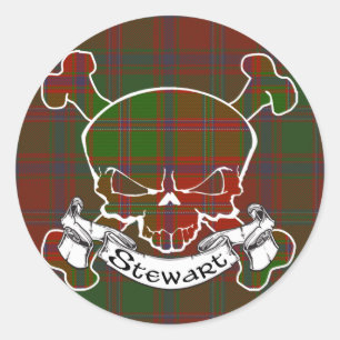 Stewart Tartan Skull Classic Round Sticker
