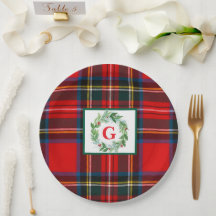 Stewart Xmas Plaid MONOGRAM Handpainted Wreath