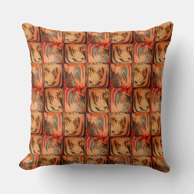Stewed squares with abstract designs in zigzag throw pillow (Front)