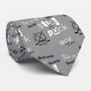 Stick and Puck Time Hockey Coach on silver grey Tie