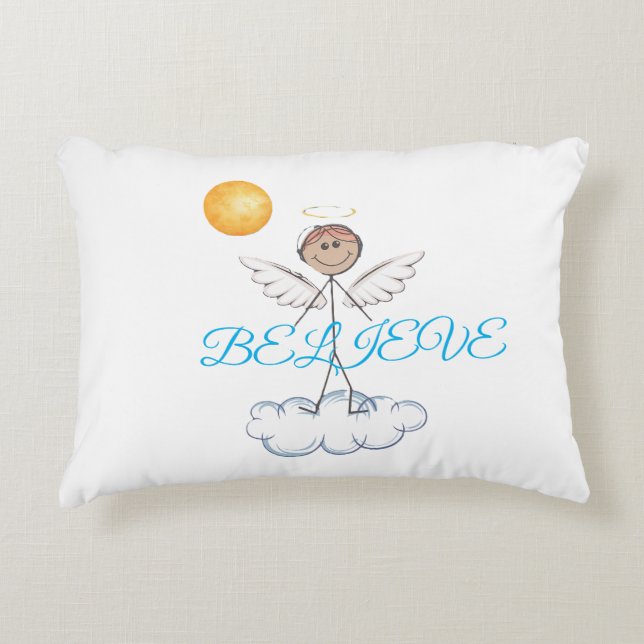 Stick Angel Believe Accent Pillow (Front)