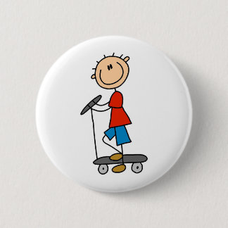 Stick Boy on Scooter 2 Inch Round Button