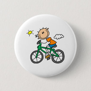Stick Boy Riding Bicycle 2 Inch Round Button