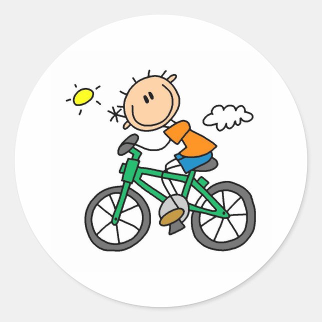 Stick Boy Riding Bicycle Classic Round Sticker (Front)