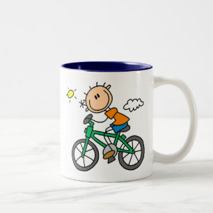 Stick Boy Riding Bicycle Two-Tone Coffee Mug
