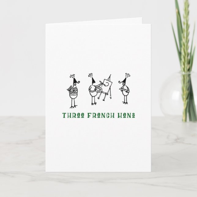 Stick Chickens Three French Hens Holiday Card (Front)