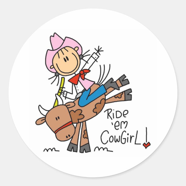 Stick  Cowgirl Riding Bull Stickers (Front)