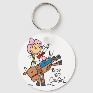Stick  Cowgirl Riding Bull Tshirts and Gifts Keychain